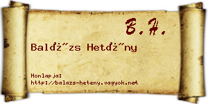 Balázs Hetény névjegykártya